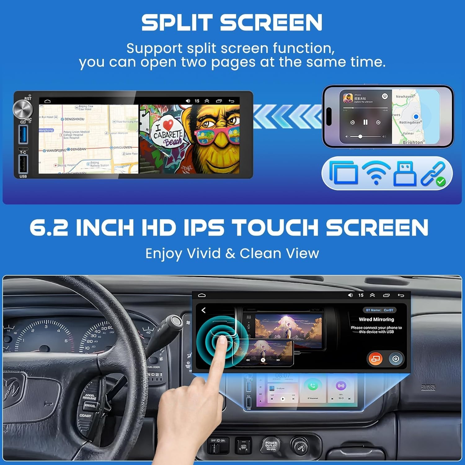 6.2″ 4+64G Android Auto Carplay for Dodge RAM Jeep G.Cherokee Chrysler 1990-2000