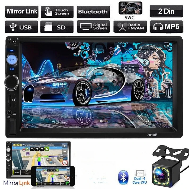 7″ Double 2 DIN Car MP5 Player Bluetooth Touch Screen Stereo Radio With Camera