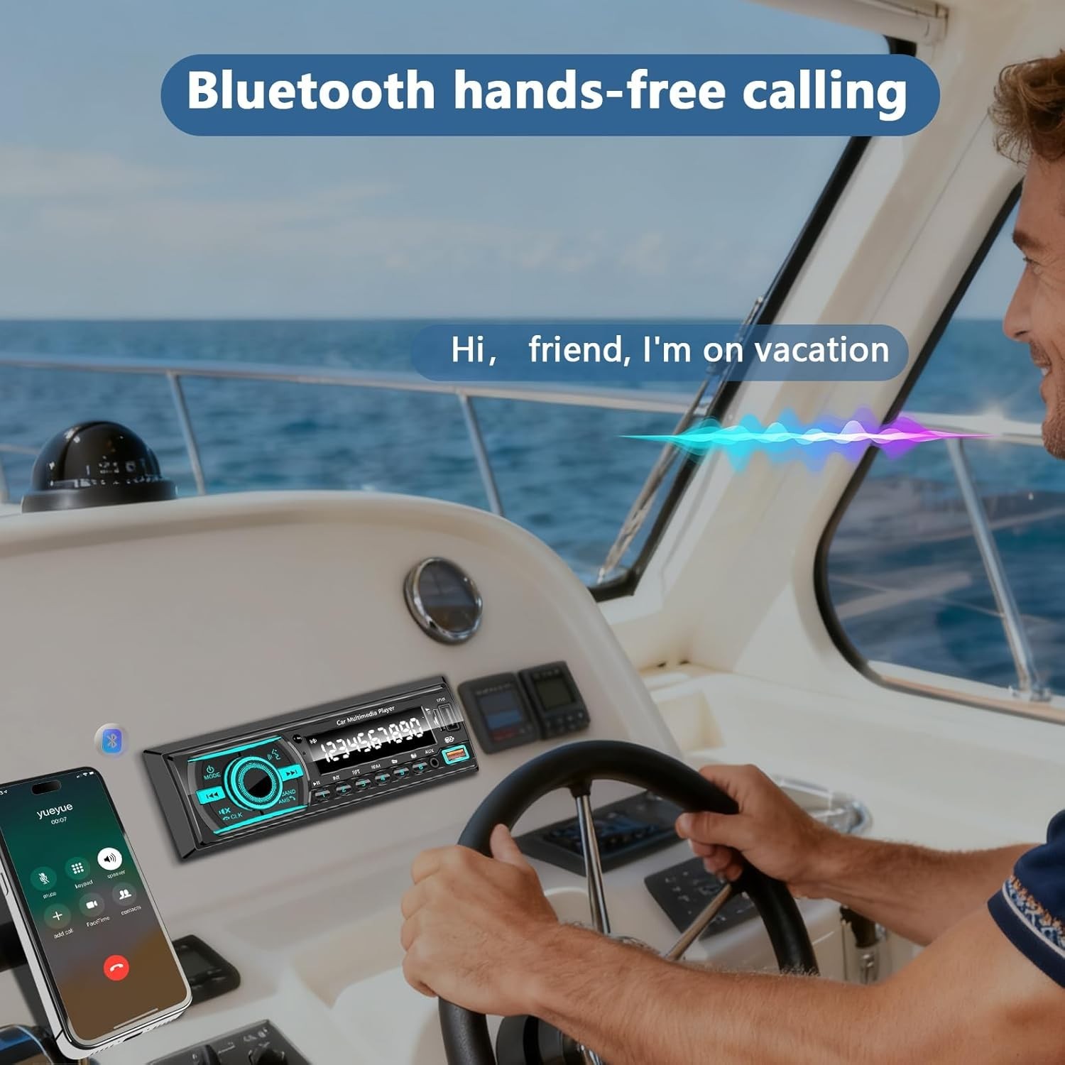 Multimedia Boat Stereo with FM Tuner, USB, RCA & Bluetooth Hands-Free Calling