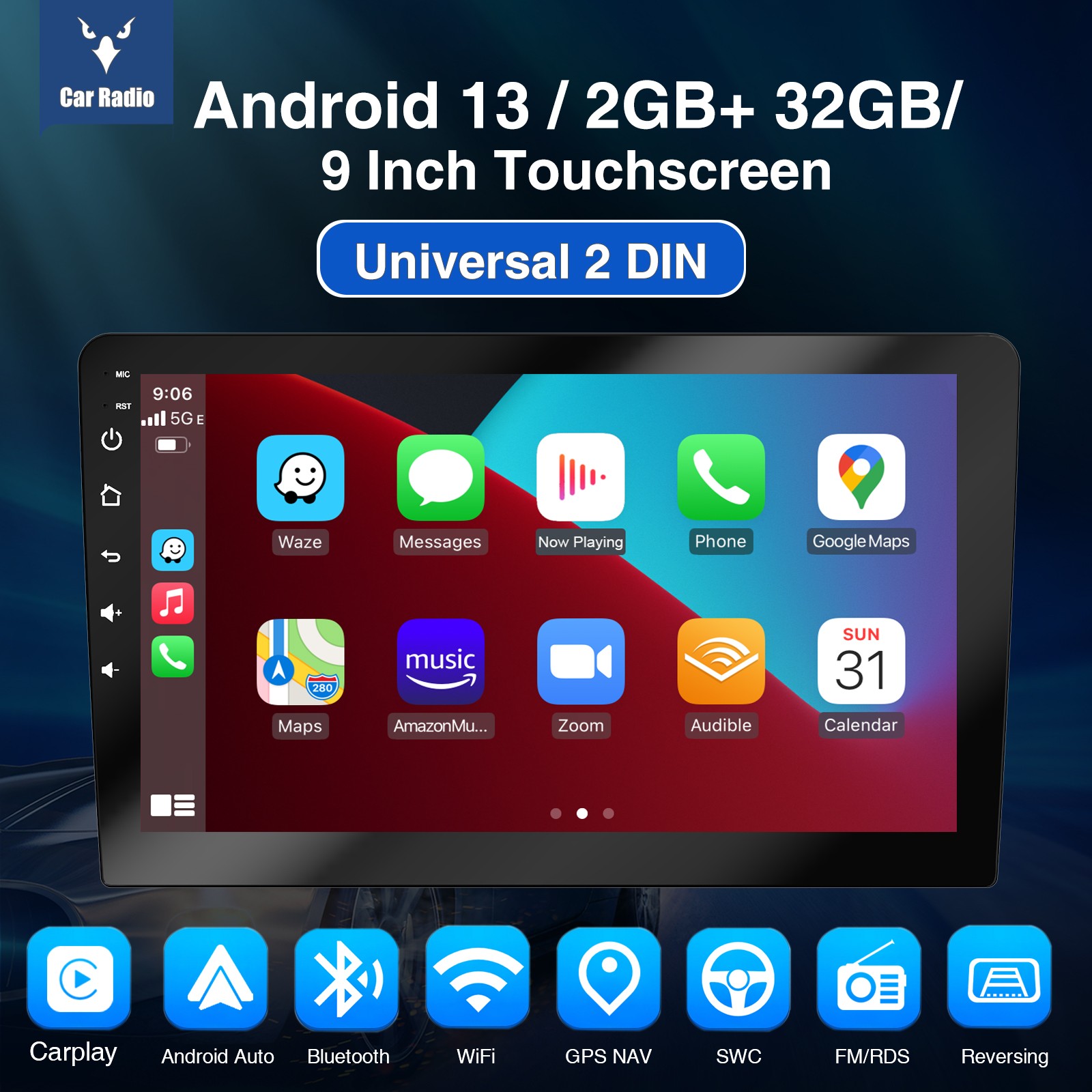 9″ Carplay Android Auto Car Stereo Radio USB Head Unit Bluetooth MirrorLink +AHD