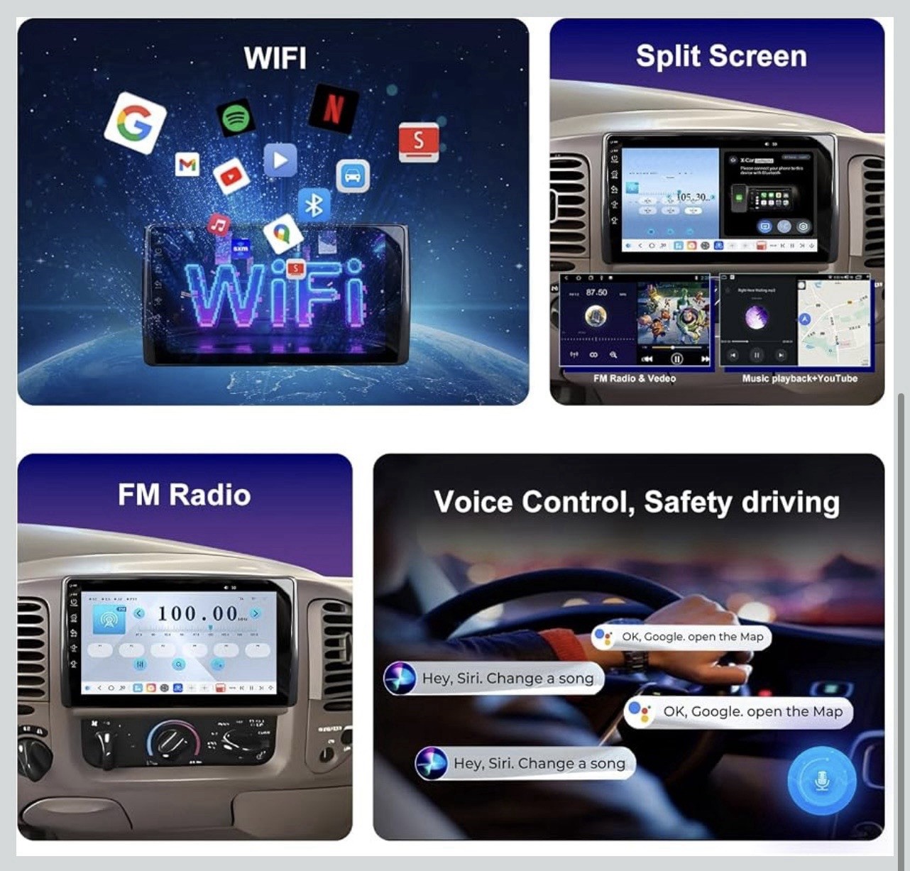 Car Stereo Radio 1999-2003 F150 QLED Touch Screen CarPlay Android Auto