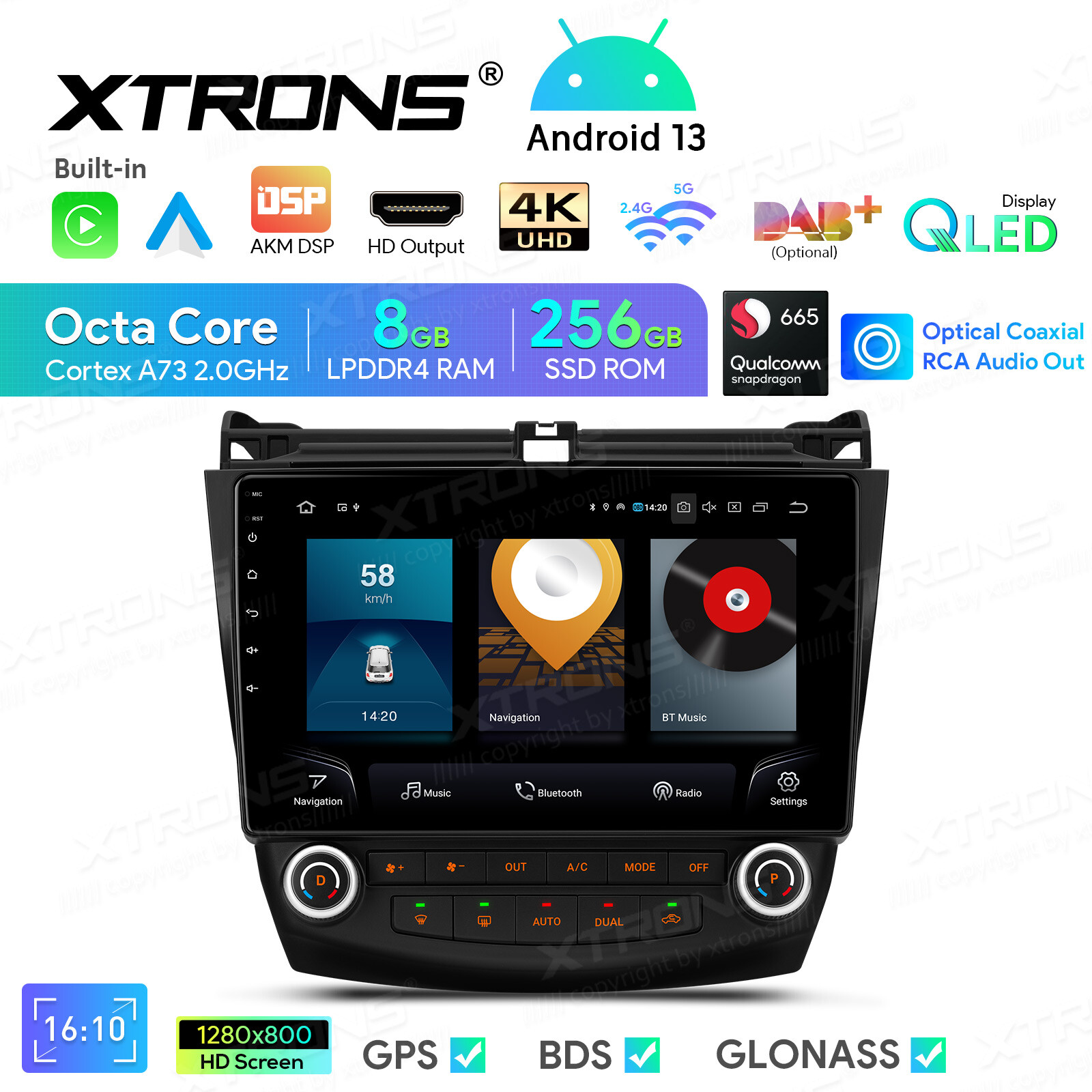 10.1″ QLED Android Car Stereo GPS 8Core 256GB 4G WiFi For Honda Accord