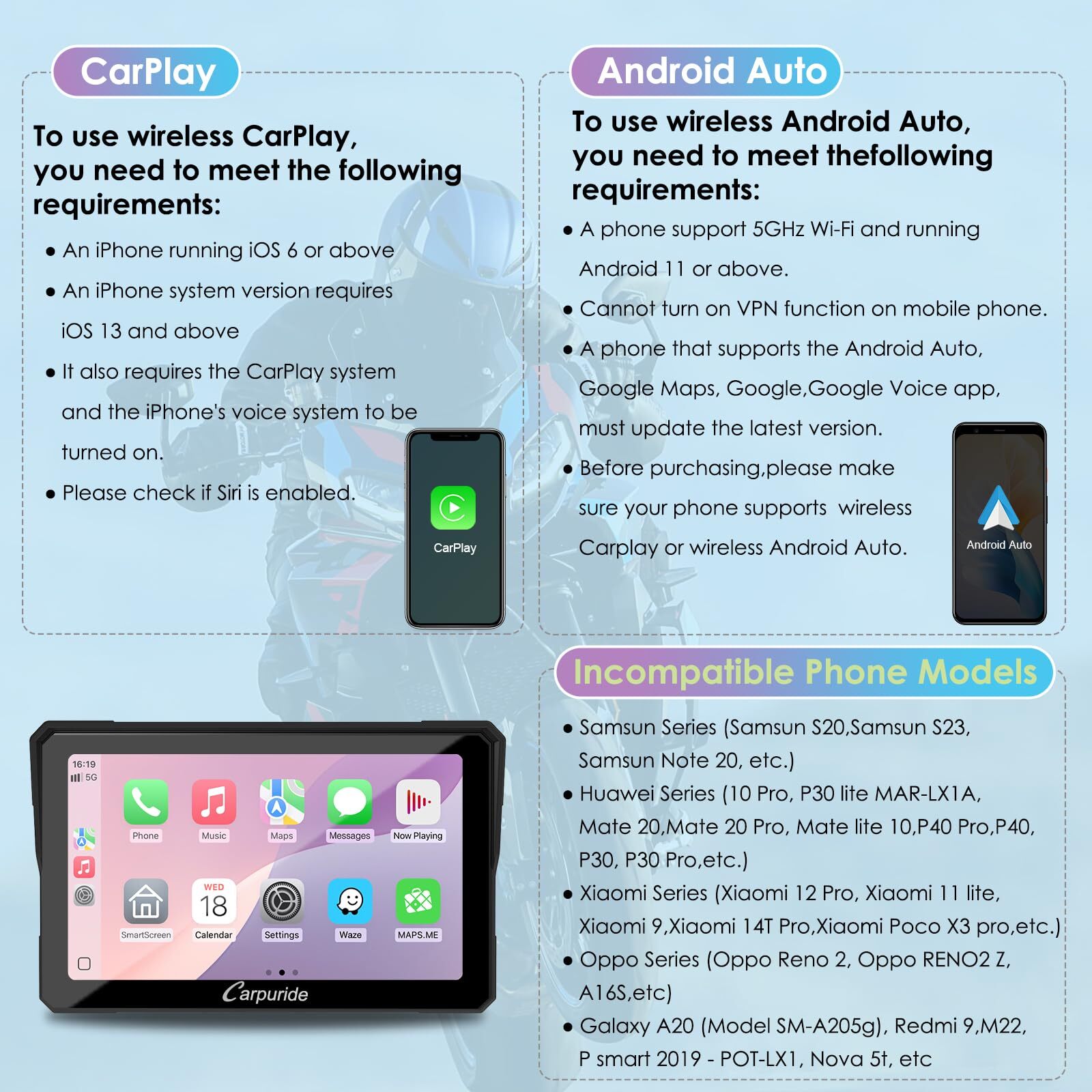 Carpuride W702S Moto Carplay Screen BMW BM05 Mount Android Auto Wired Controller