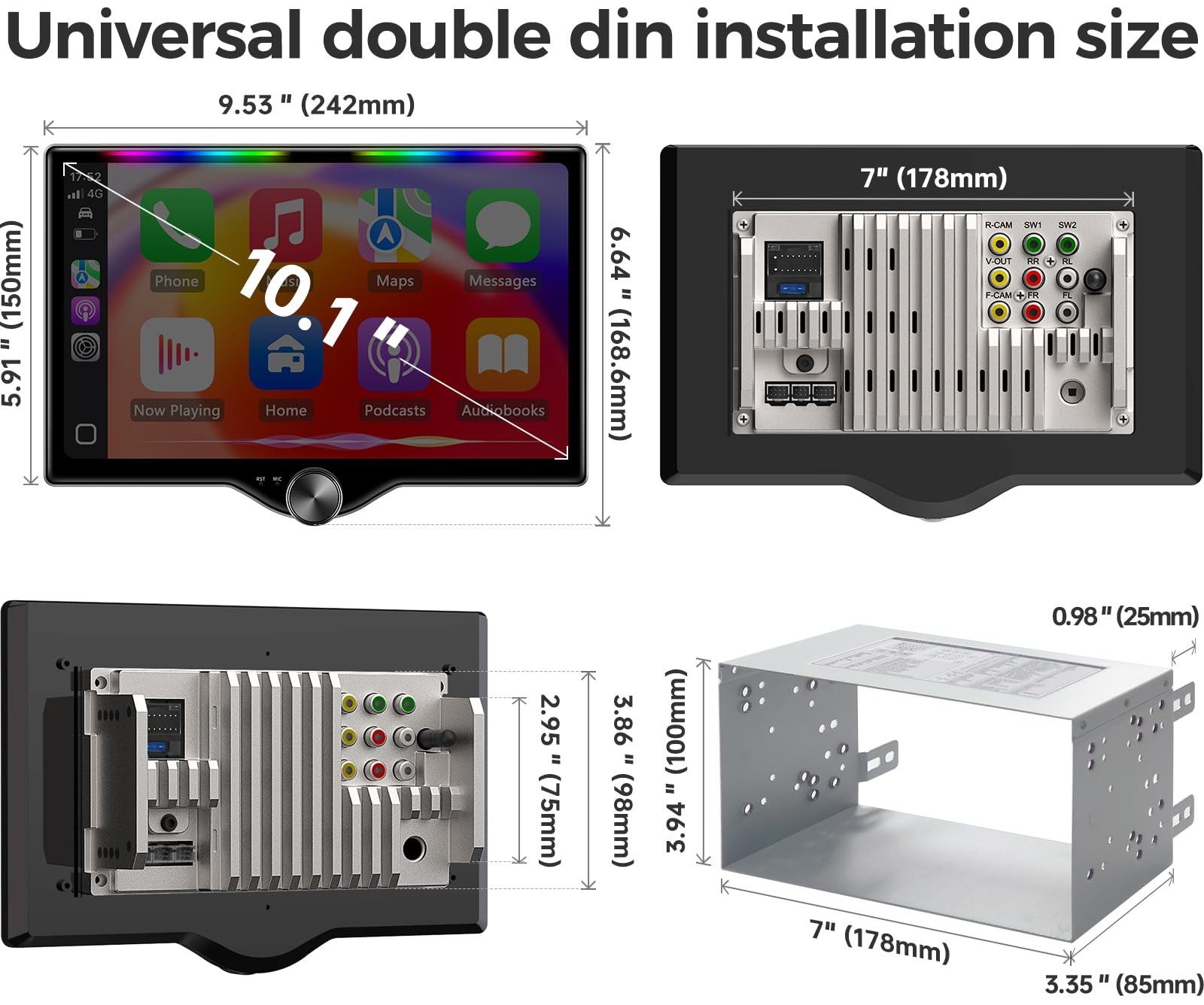10.1″ QLED Double Din Car Stereo with Wireless Carplay & Android Auto, Music …