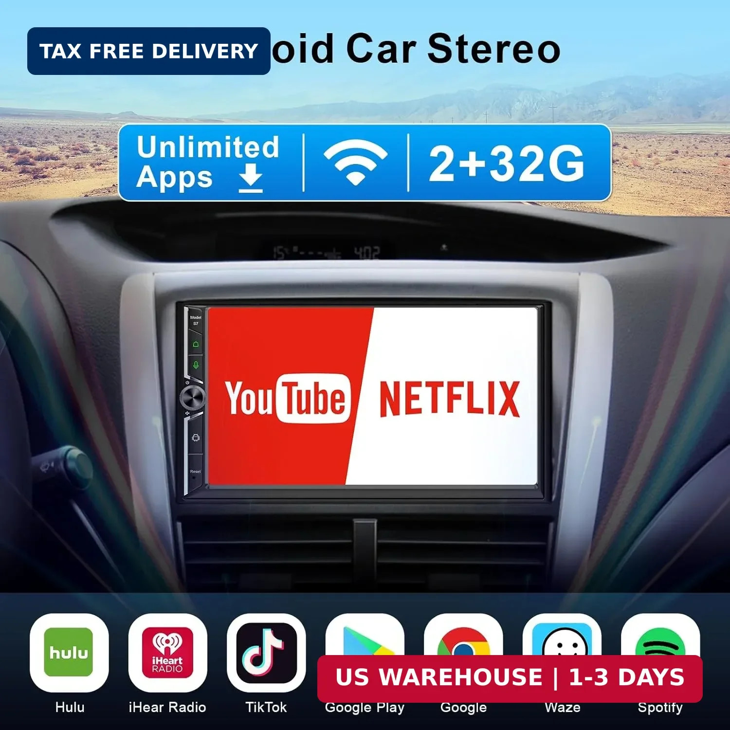 Double Din Car Stereo Wireless Apple CarPlay Android Auto,7 in Android Car Radio
