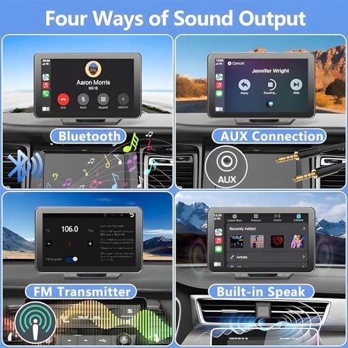 Portable Carplay Screen for Car, 7″ Wireless Carplay & Android Auto with
