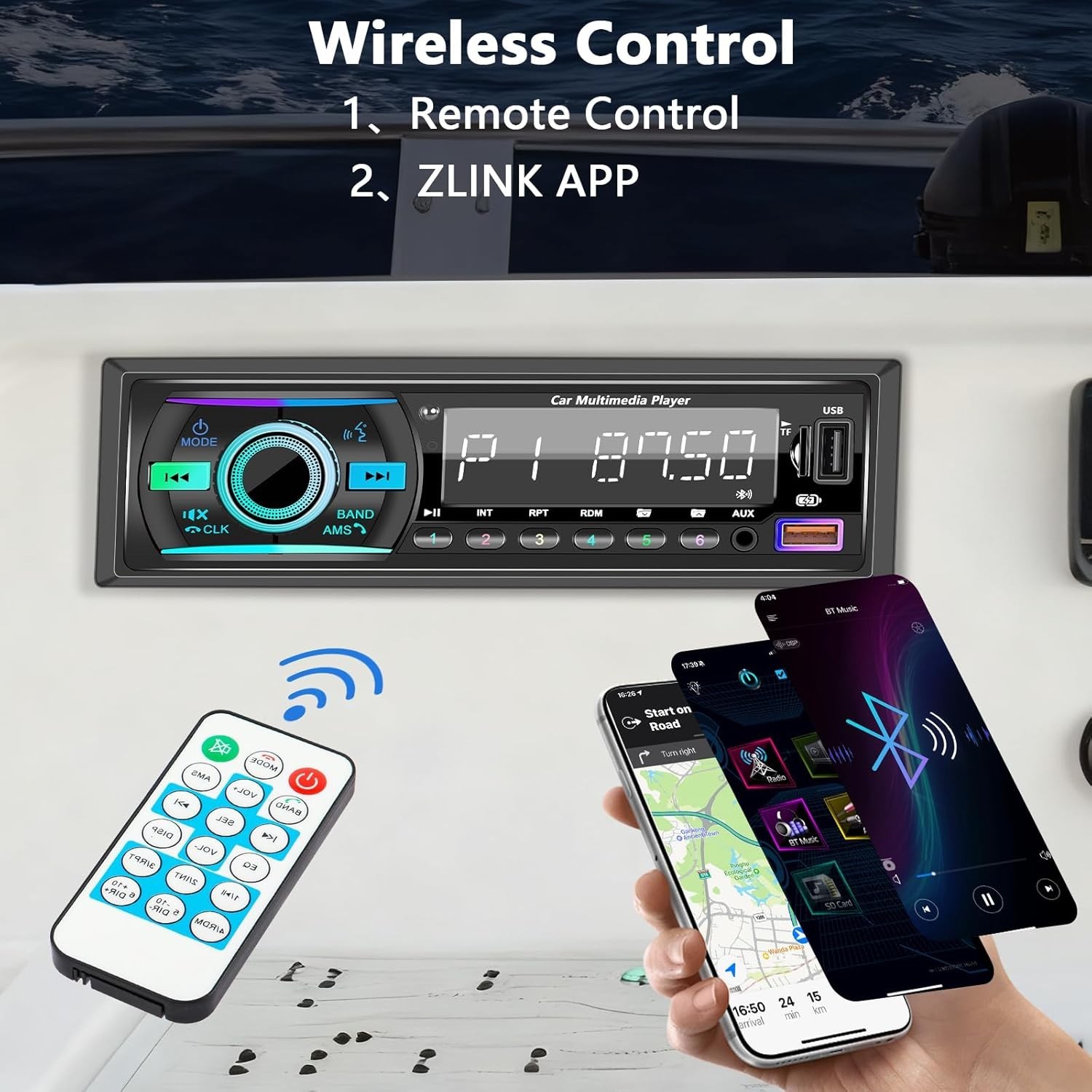 Car Stereo with Bluetooth Single Din Car Radio, Marine Radio Boat Stereo for …