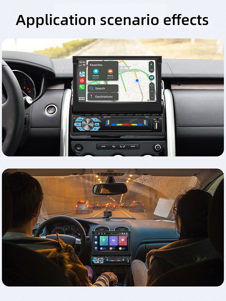 7″ 1 Din Car Stereo Radio Telescopic Screen Touch Screen Wireless Carplay FM+cam