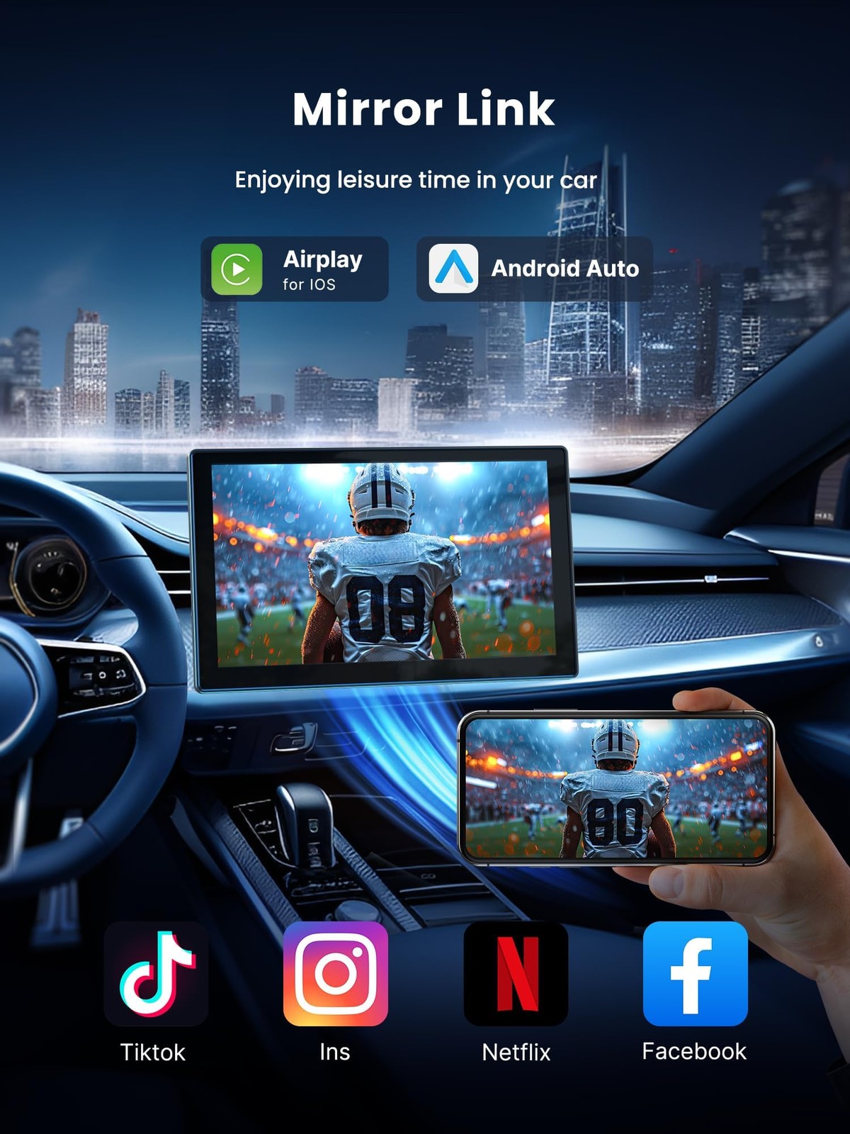 Portable CarPlay Screen for Car, 9” Wireless Apple CarPlay & Android Auto Sc…