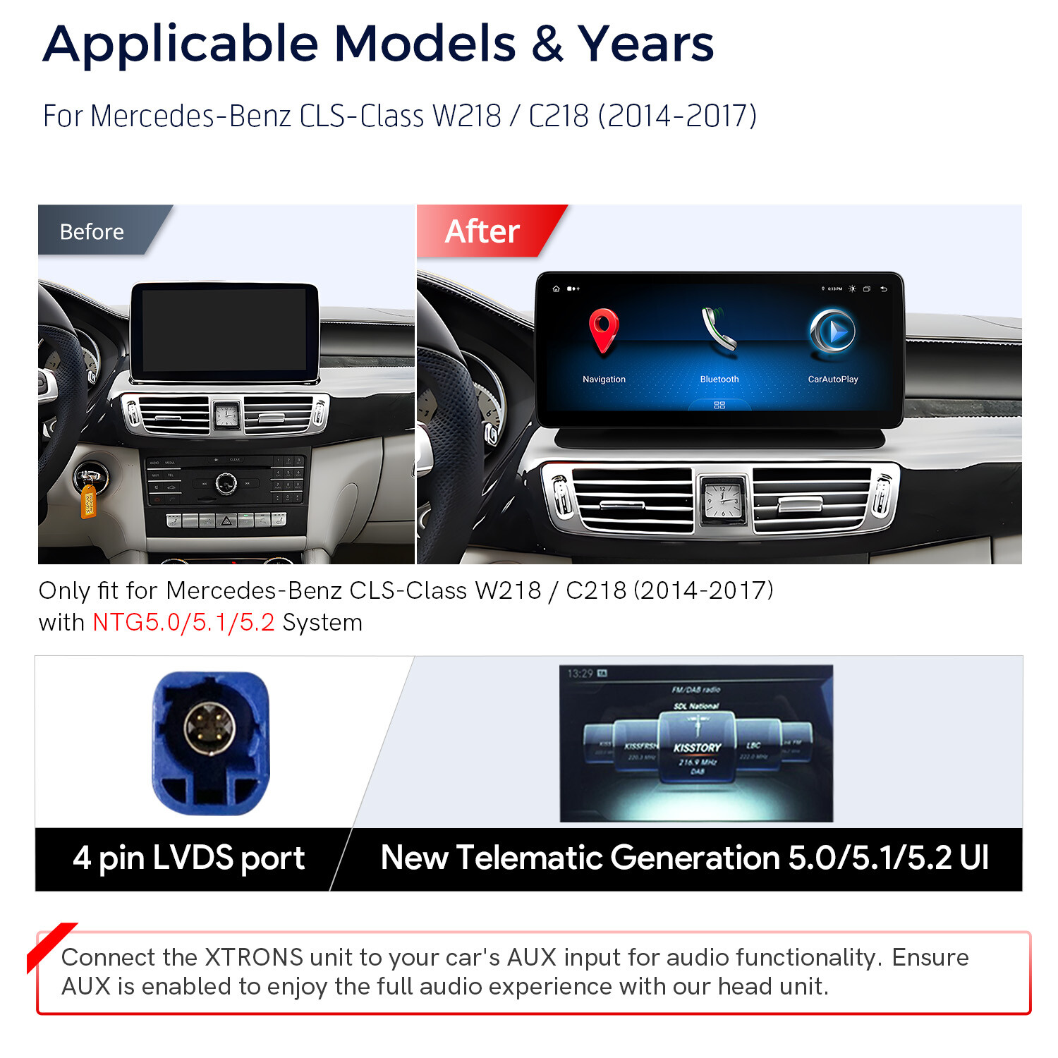 12.3″ Android 14 8-Core Car Play Stereo GPS 4G WiFi For Benz W218 C218 2014-2017