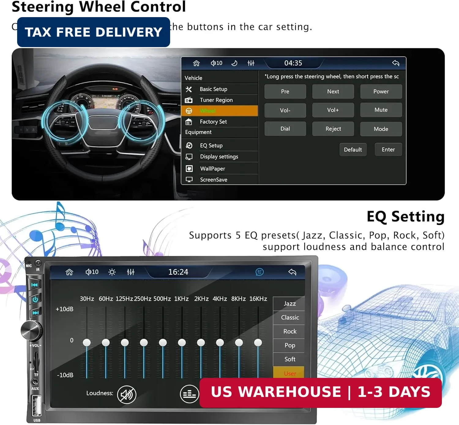 Upgrade Wireless 7″ Double Din Car Stereo Apple CarPlay Android Auto 178 * 102mm