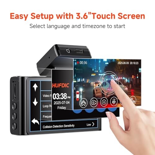 Front 4K Dash Cam 3.6″ Touch Screen Rear 1080P Loop Recorder WiFi 64GB IPS Touch