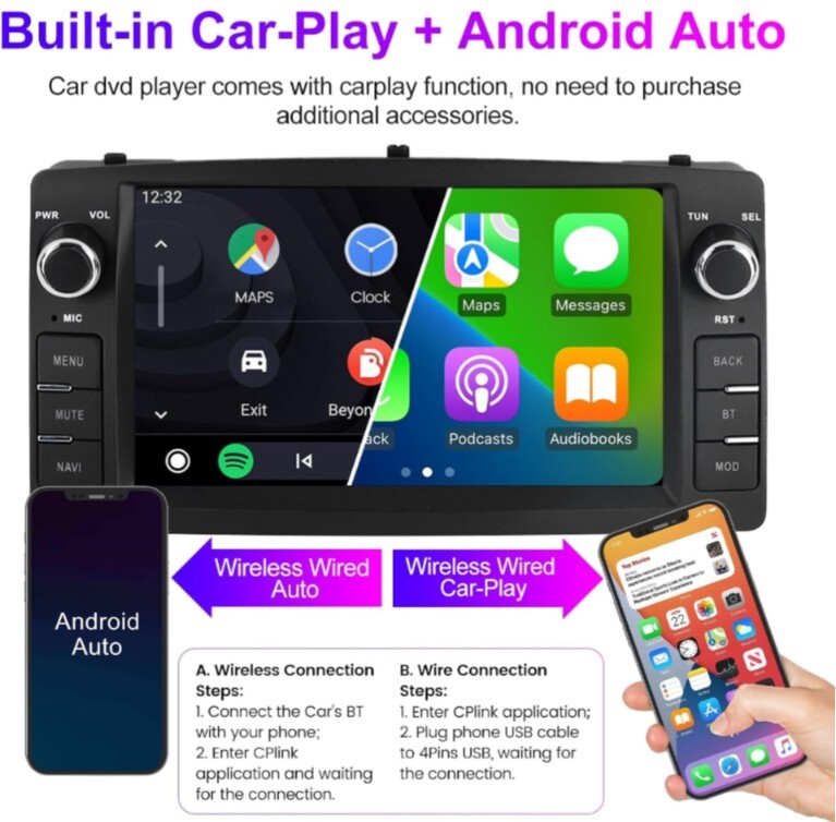 Android 13 Double Din Car Stereo for Toyota Corolla E120 00-06 – 4core-2gb+32gb
