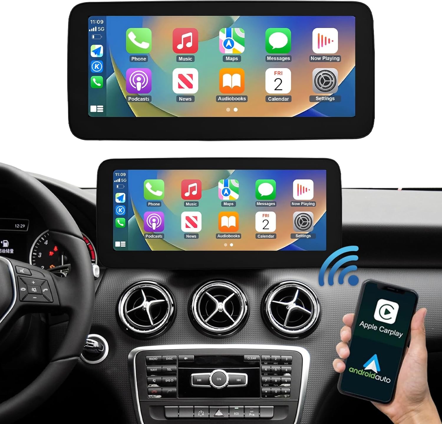 Road Top 12.3″ Ultra-Narrow Touchscreen Wireless CarPlay Android Auto for…