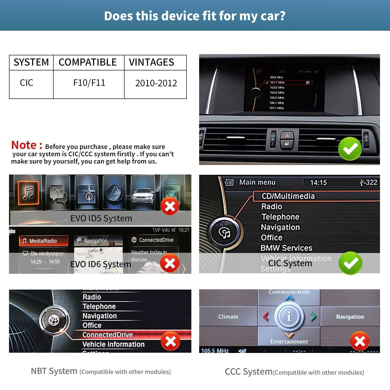 For BMW 5er F10 F11 2009-2012 CIC System 10.25” Car Linux Screen Radio Carplay
