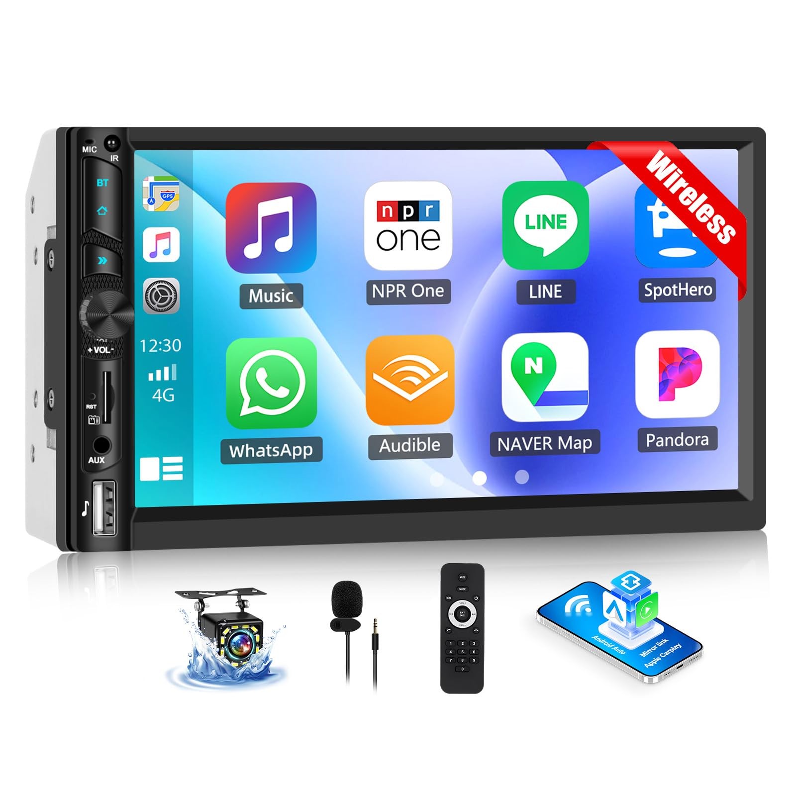 Double Din Wireless Carplay Android Auto Bluetooth Car Radio, 7 Inch Model 2