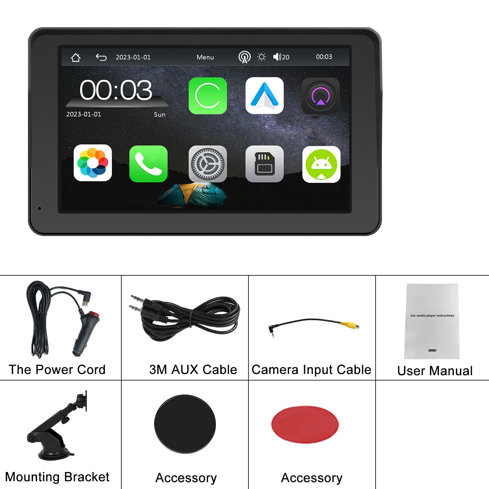 7″ Portable Car Stereo Wireless Apple CarPlay Android Auto BT GPS Radio + Camera