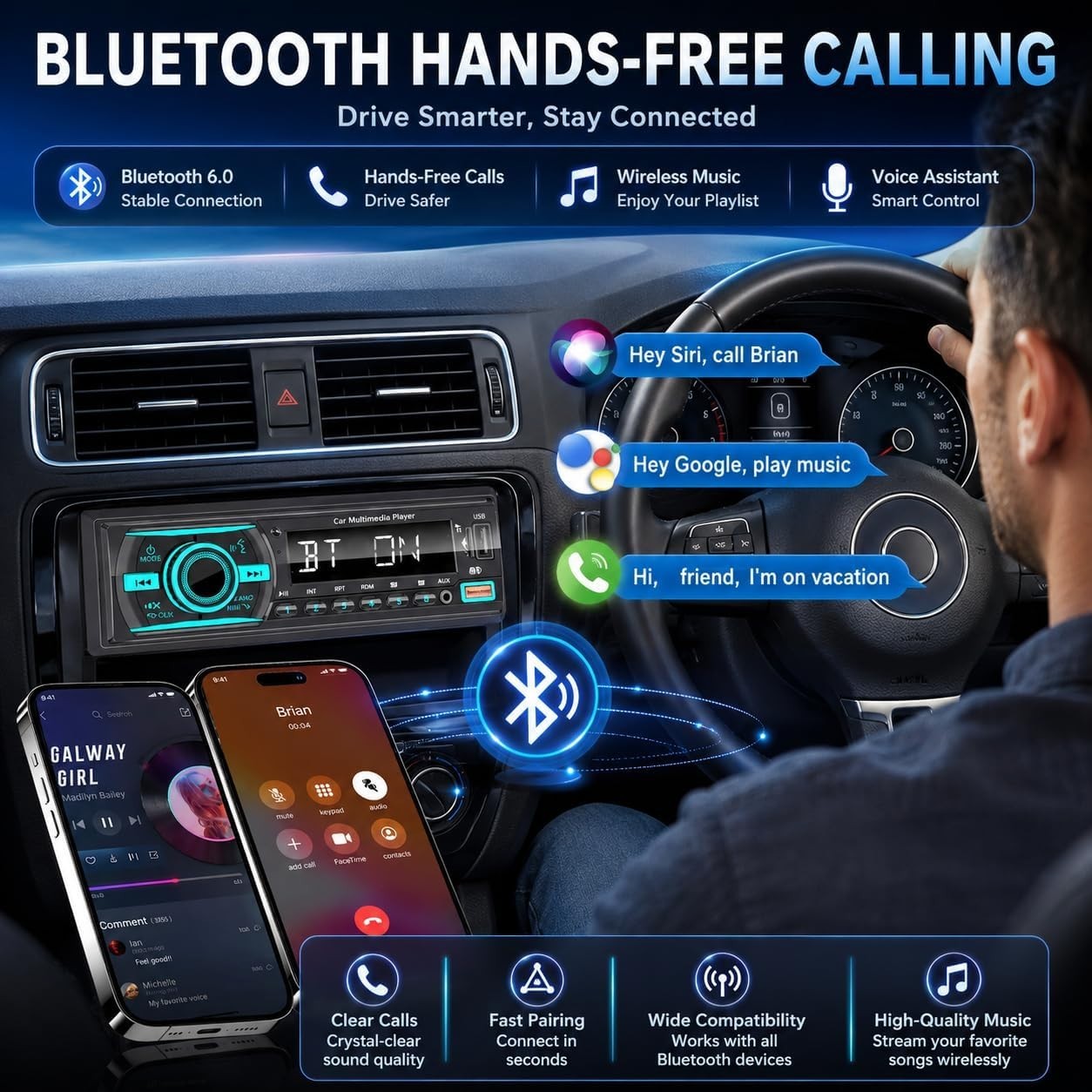 Single Din Radio Car Stereo Bluetooth,Radio Head Unit with FM/Dual USB/AUX/TF…