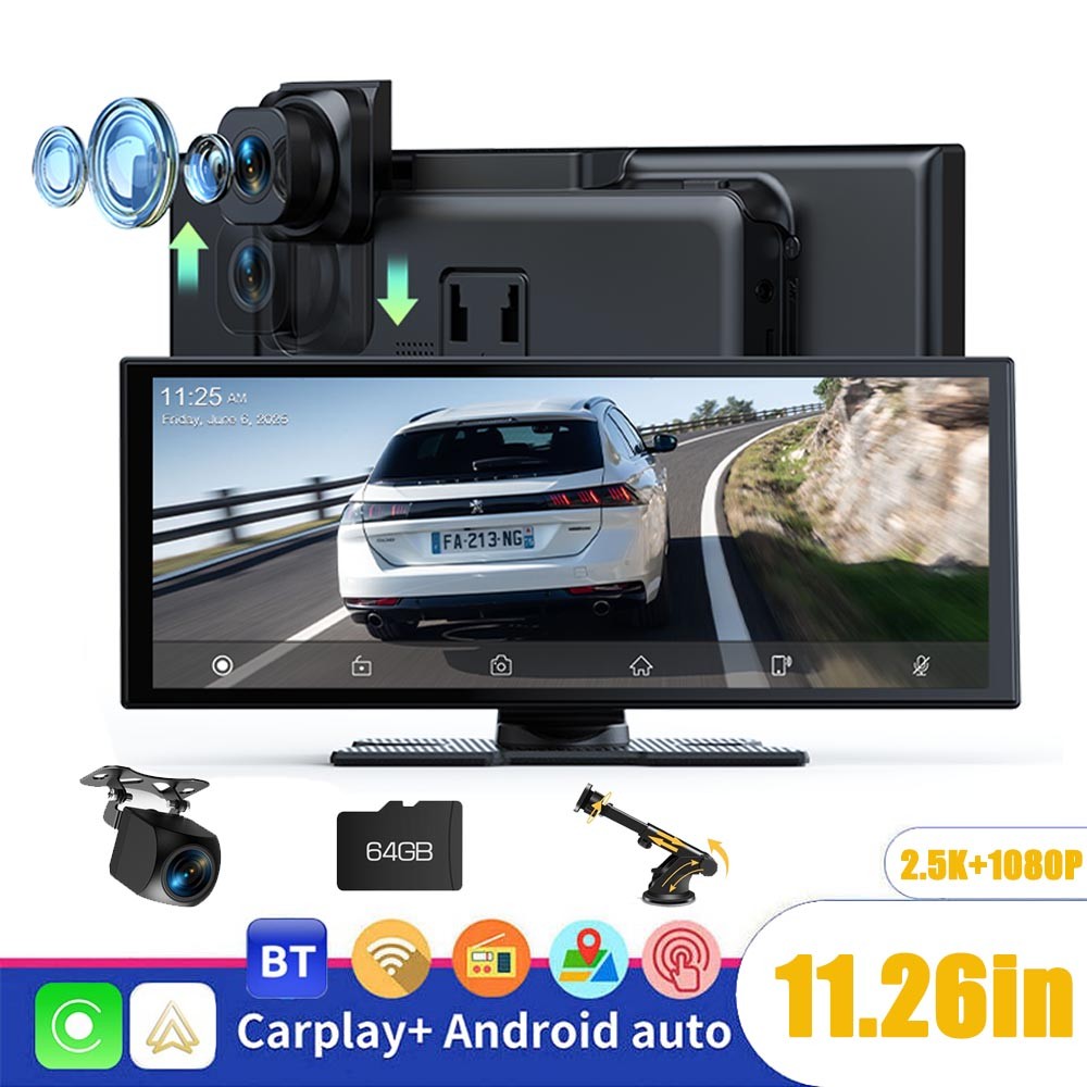 2.5K Dash Cam 11.26″ Car Stereo Radio Wireless Apple Carplay & Android Auto 64GB