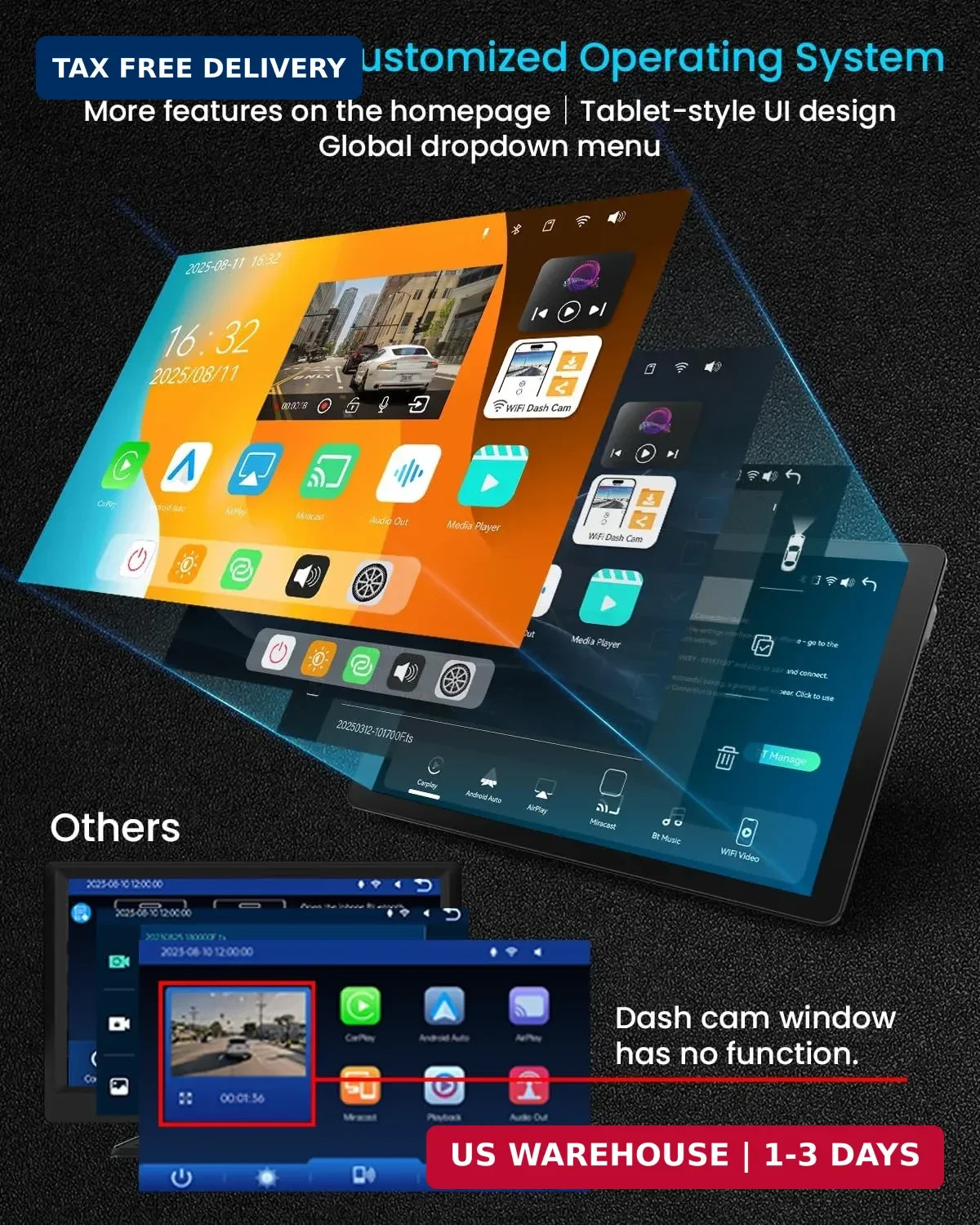 11″ Extra Large Wireless Apple CarPlay Screen for Car – Ultra-Slim 0.16 Inch Tou