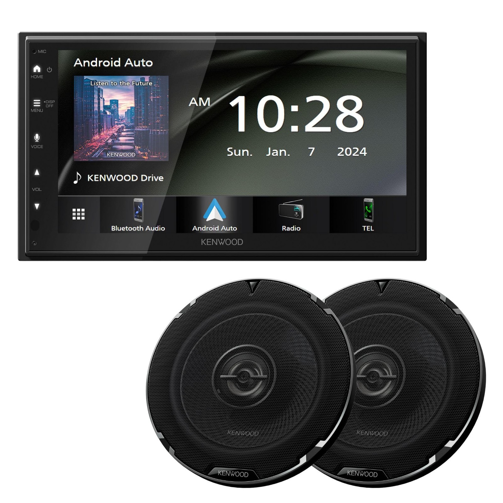 Kenwood DMX40S 6.8″ AM FM BT Car Stereo + Kenwood KFC-1698RS 6.5″ 2-Way Speaker