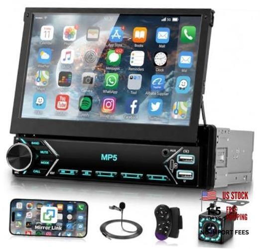 Single Din Flip Out Car Stereo Bluetooth 7 Inch Retractable Touch Screen Car