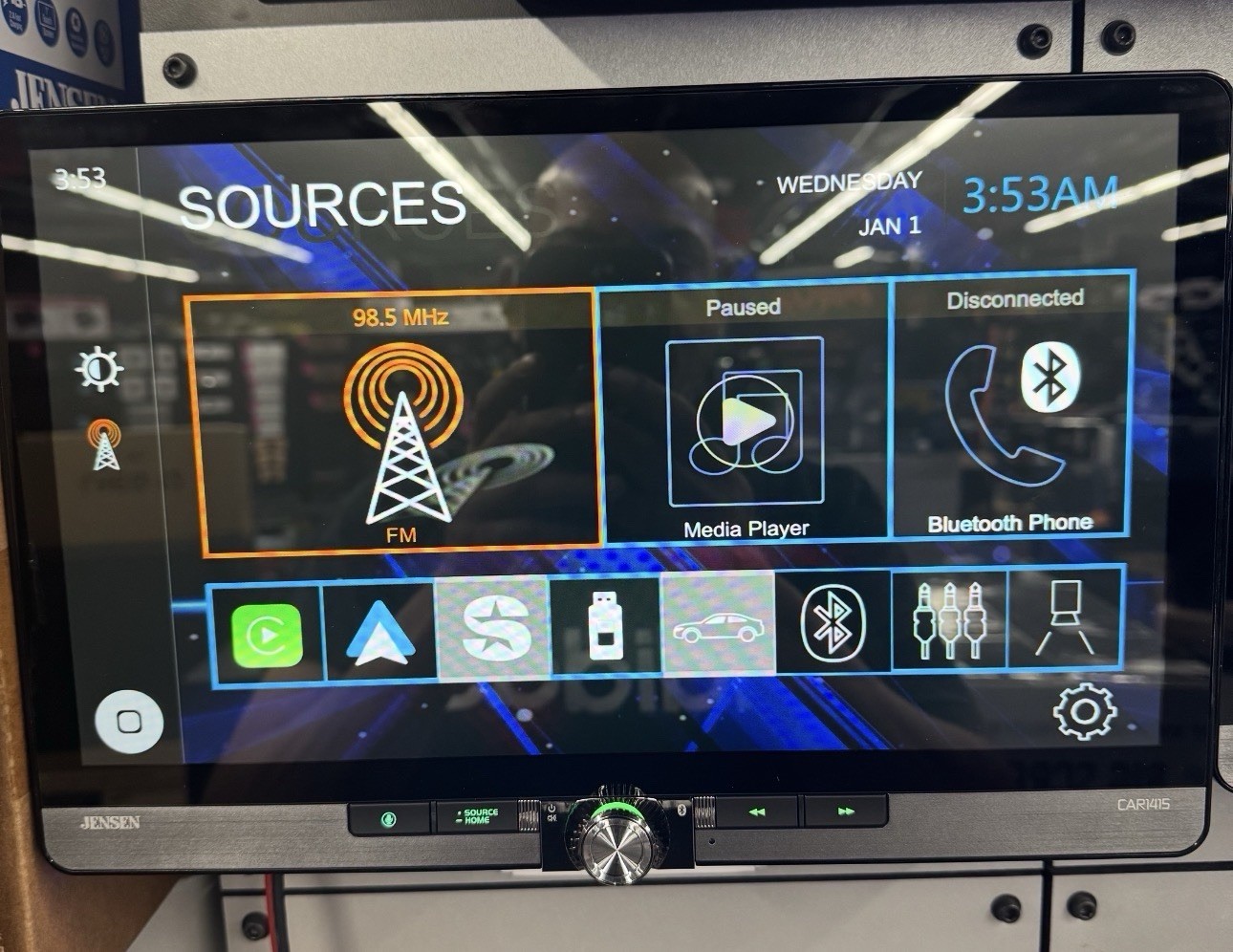 Jensen CAR1415 14″ 1-DIN/2-DIN Multimedia Receiver with CarPlay and Android Auto