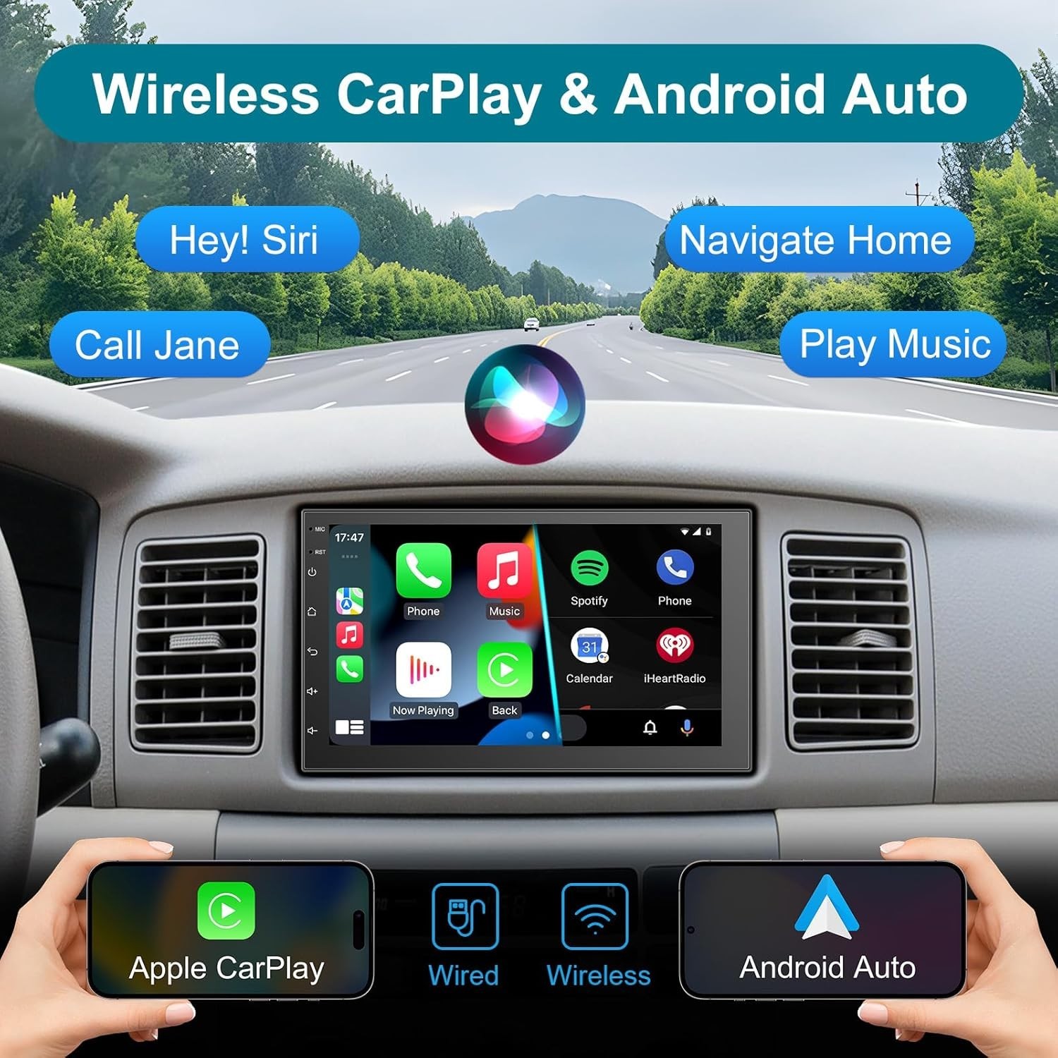 All-in-One 7-Inch Car Stereo with Bluetooth, Wi-Fi, and Dual Camera Integration
