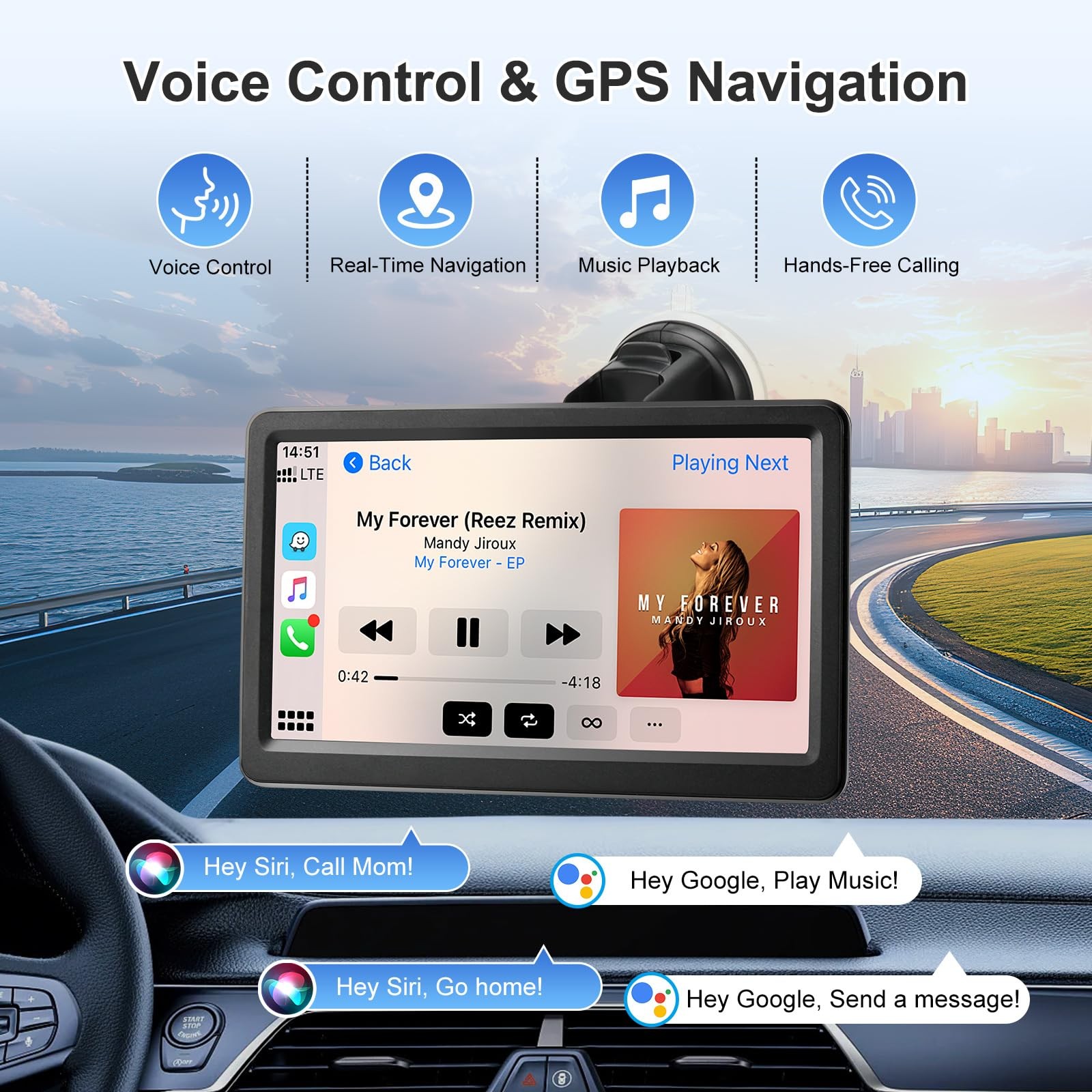 Carplay Screen for Car, 7″ Wireless Carplay & Android Auto, Portable HD Touch…