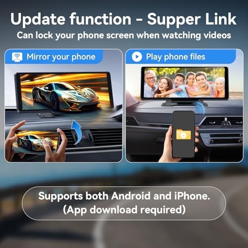 Portable Carplay Screen for Car, 10.26″ Wireless Carplay & Android 10.26inch