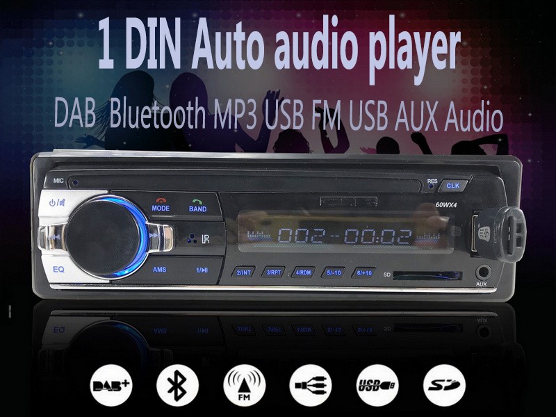 1 DIN Car Audio Player 4x60W Output DAB/FM Radio, Bluetooth, USB/AUX & MP3