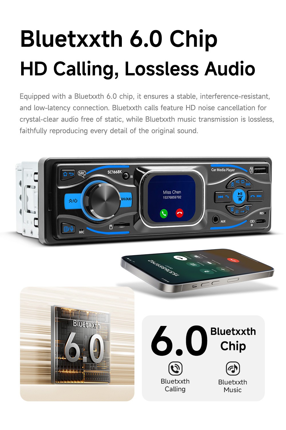 Car MP3 Player Single Din Head Unit FM RCA USB SD AUX HD Screen W/Remote Control