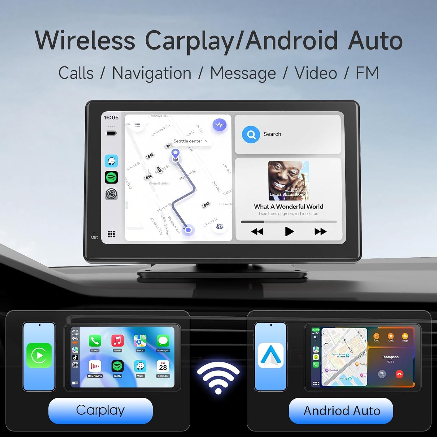 7 Inch Portable Carplay Screen for Car,Car Stereo Wireless Carplay & Android Aut
