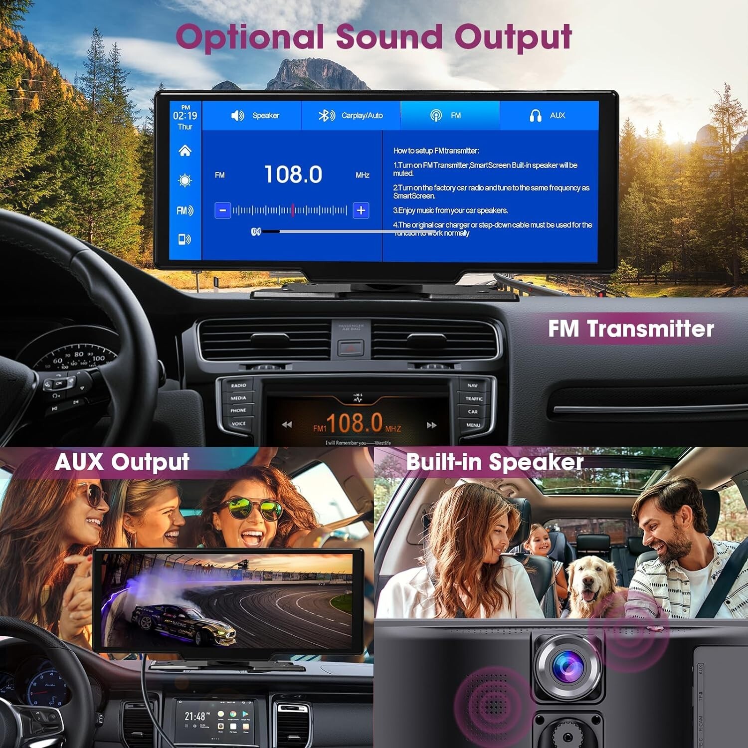 Wireless CarPlay 10.26″ Touchscreen Dash Mount Android Car Stereo 2.5K Dash Cam