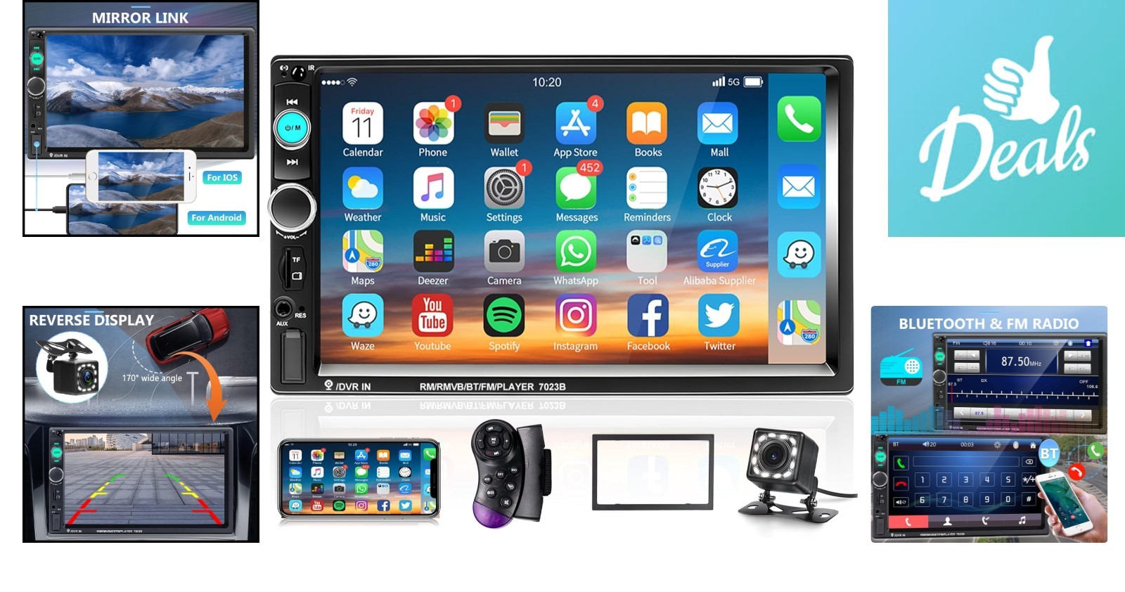7 Inch HD Touch Screen Car Audio – Bluetooth, USB, SD with Safety Backup Camera