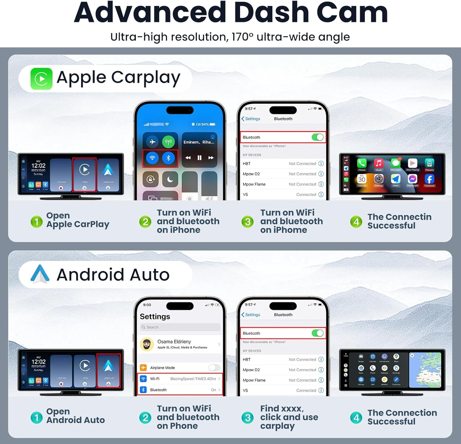 Wireless Apple Carplay Android Auto 10.26 Inch Touch Screen Portable Car Stereo