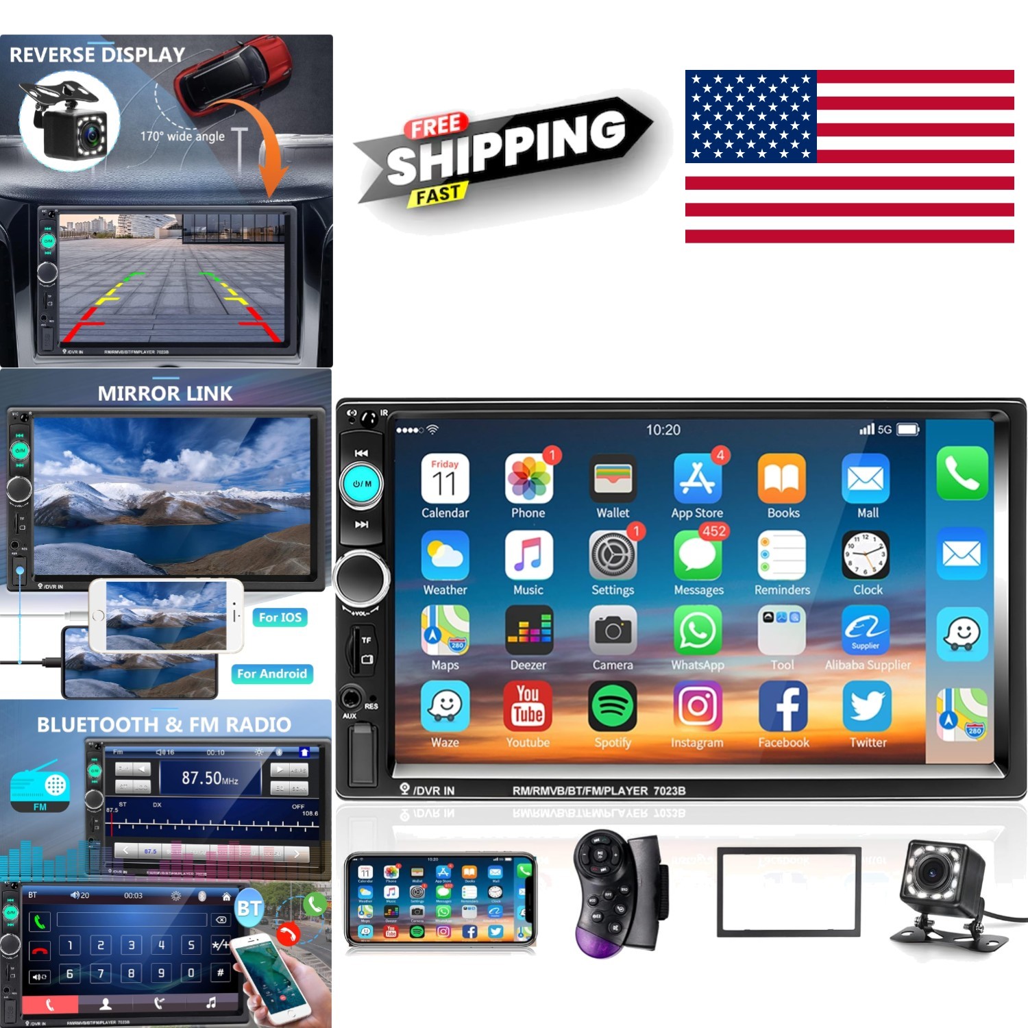 7 Inch HD Car Radio Double Din MP5 Player Bluetooth USB Aux with Touchscreen