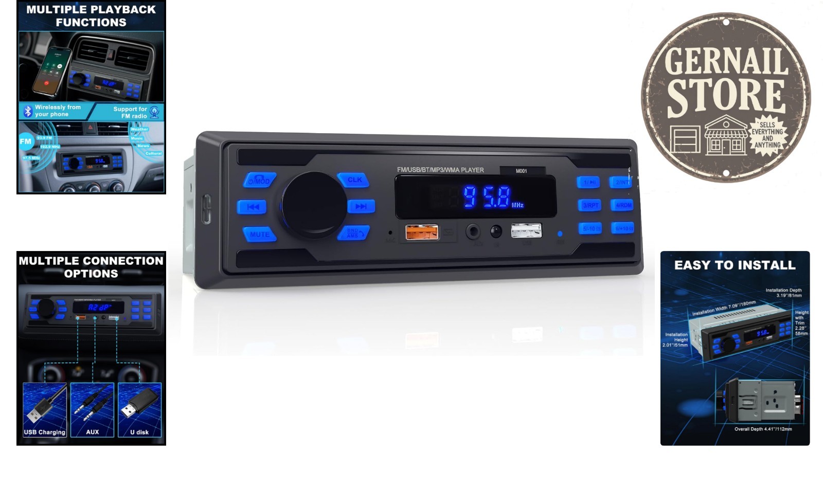 Versatile Single DIN Car Audio System with FM, USB & Remote Control Functions