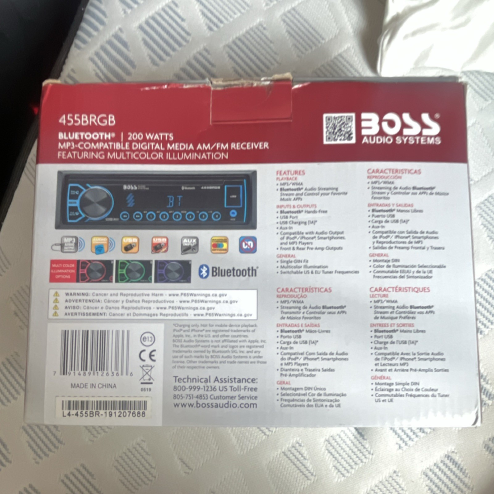 BOSS Audio Systems Elite 455BRGB 1 DIN Bluetooth USB/Aux AM/FM Multicolor