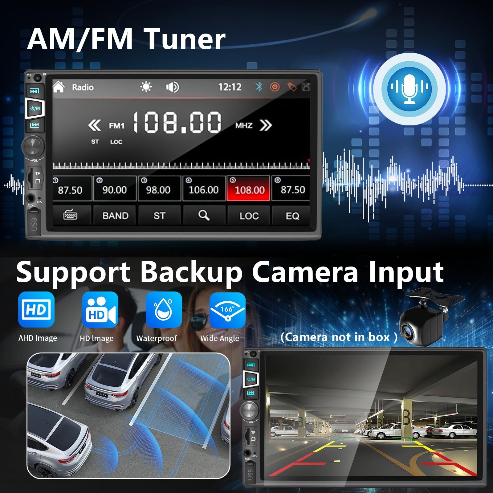 Double Din Car Stereo Compatible with Wireless Carplay&Android Auto&Mirror