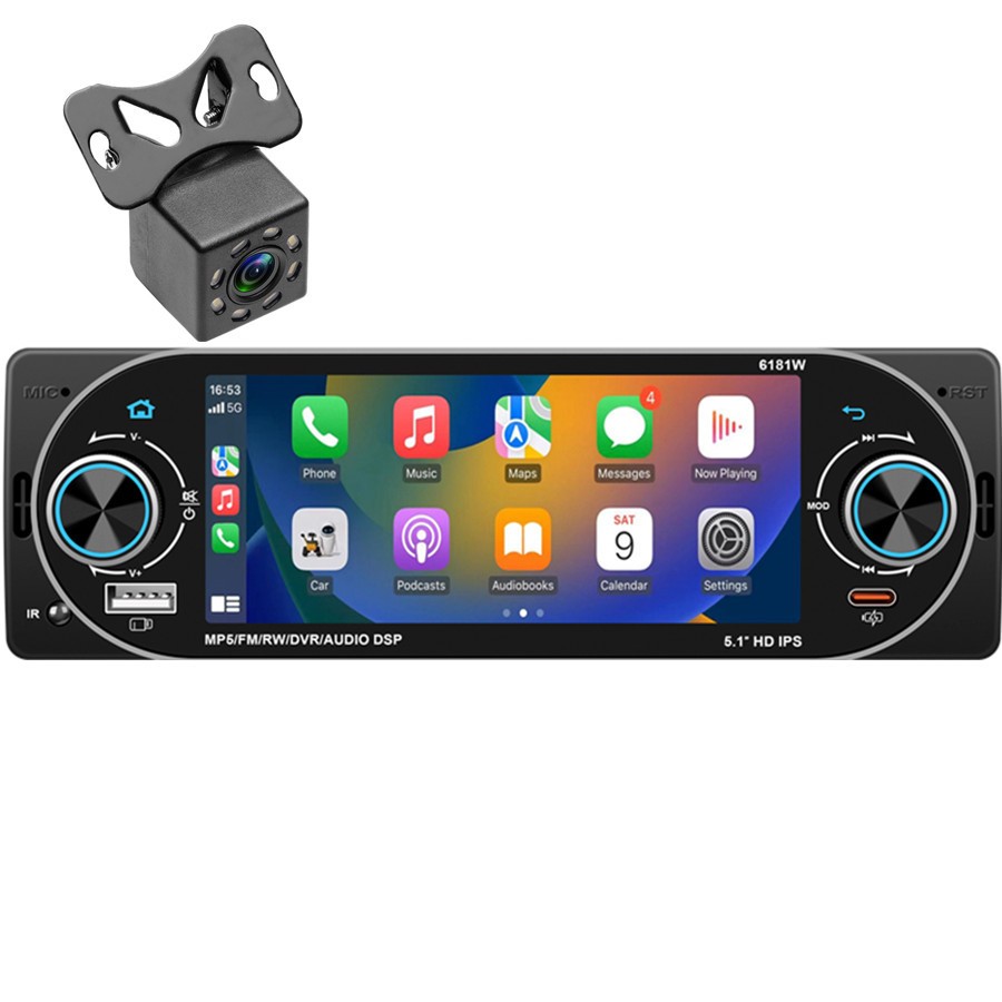 5.1in Car Multimedia Player Audio Stereo Type-C Fast Charging W/Rear Camera