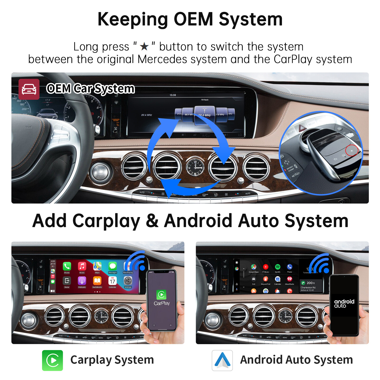 For Mercedes Benz S550 W222 Wireless CarPlay Android Auto Interface Car Stereo