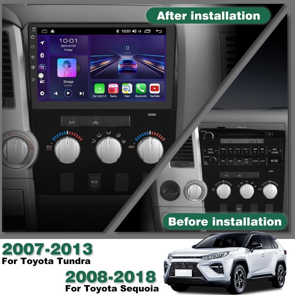 Android 13 Car Stereo Toyota Tundra 2007-2013 & Sequoia 08-2018 10″ Touchscreen
