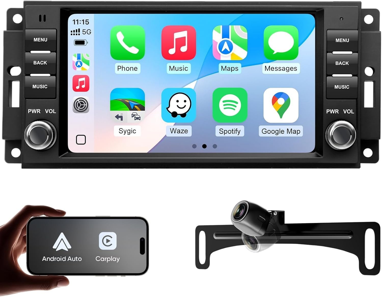 7″ 64G Dual Knob Android Auto Carplay for 2005-2015 Jeep Dodge Chevy Chrysler