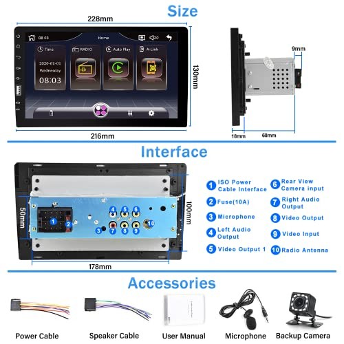 9 Inch Single Din Car Stereo Android Auto, 1 Din Touch Screen Wireless Carplay
