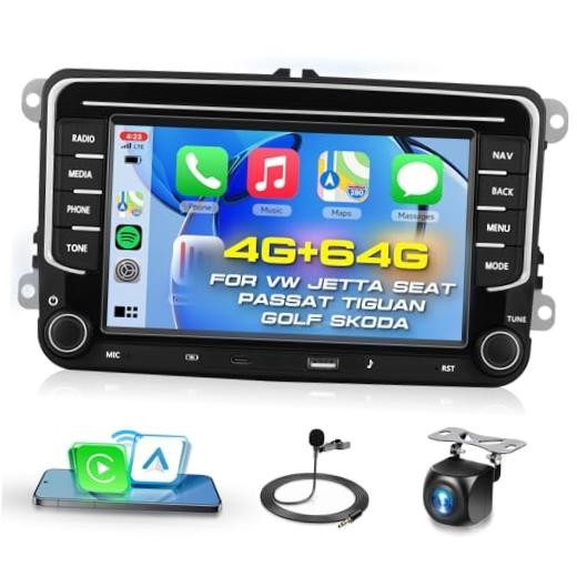 Type-C+USB Car Radio for VW Jetta Seat Passat Tiguan Golf Skoda with 4G+64G