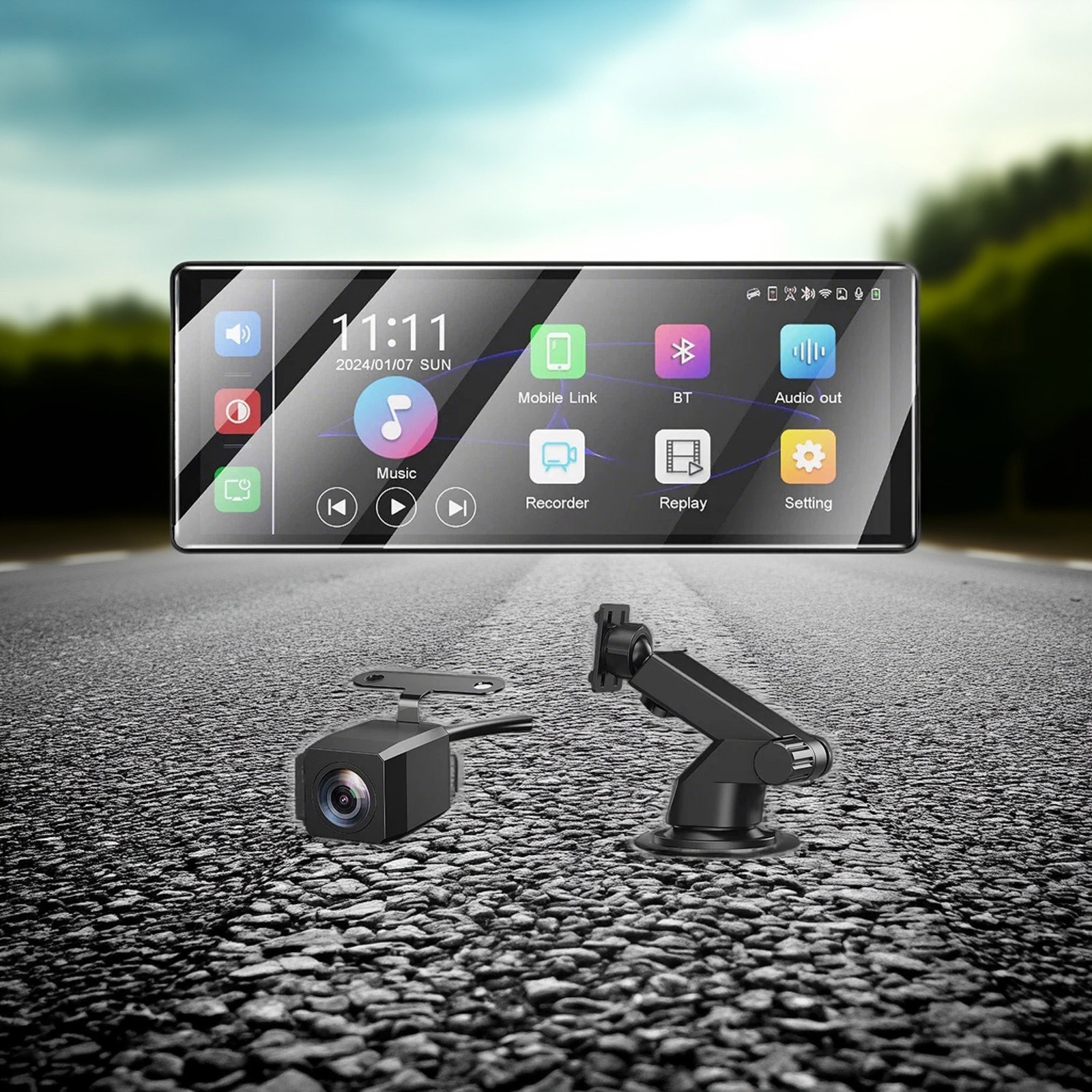 11.3 inch Car Multimedia Player Wireless Carplay Android Auto Dash Cam VideoWh