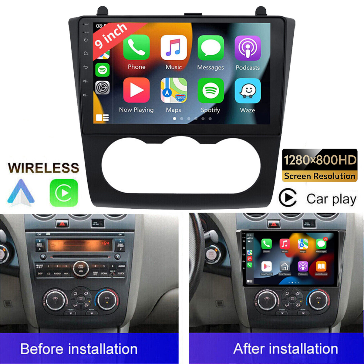 9″ Car Stereo Radio GPS Navi DSP For Nissan Altima Teana 2008-2012 Apple Carplay