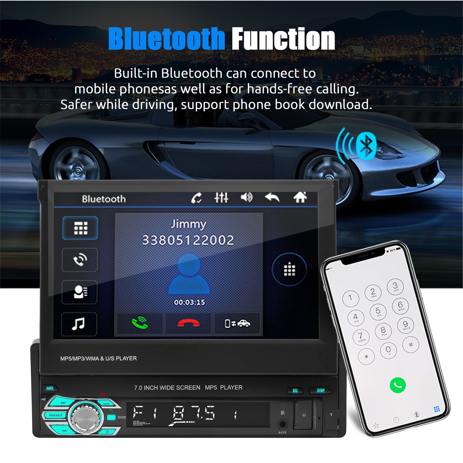 Car Radio Bluetooth Stereo Player 2USB/TF/FM/AUX Head Unit CD Single 1 DIN MP3