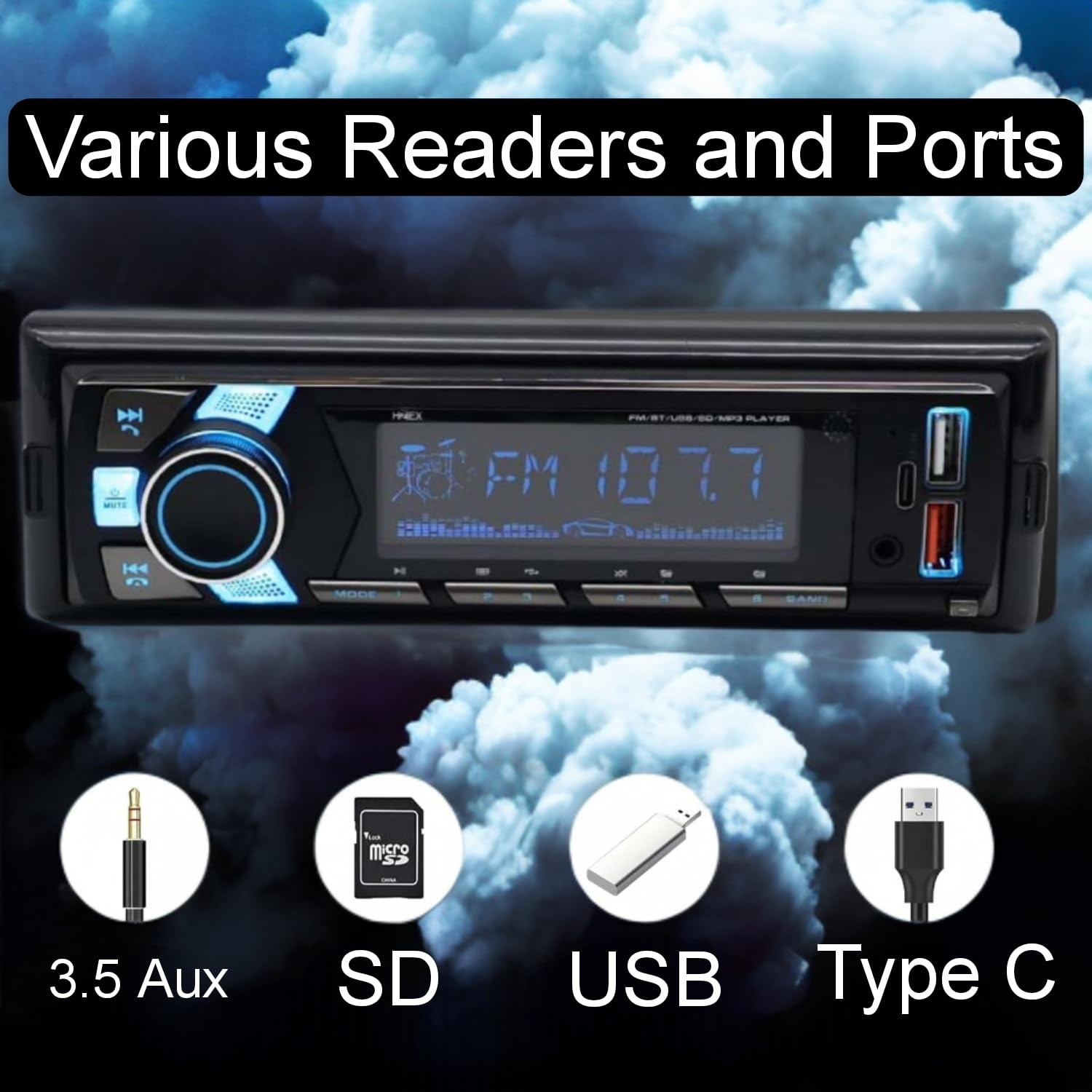 HZEX Single Din Car Stereo with Bluetooth, Detachable Face 1 Din, Black